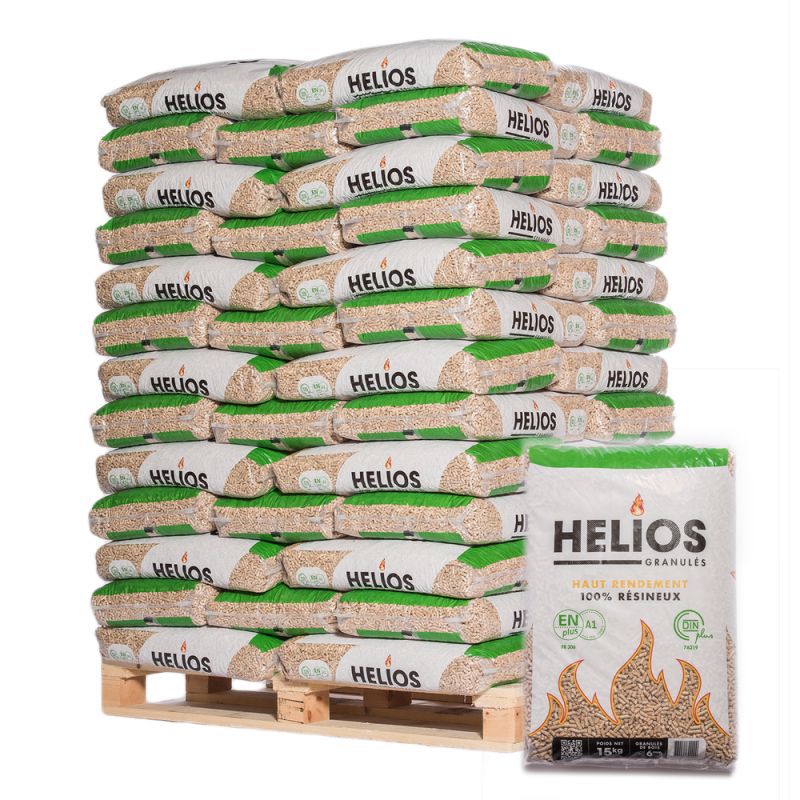 Granulés de Bois HELIOS Premium, Palette 65 Sacs 15kg, Haute Performance Chauffage